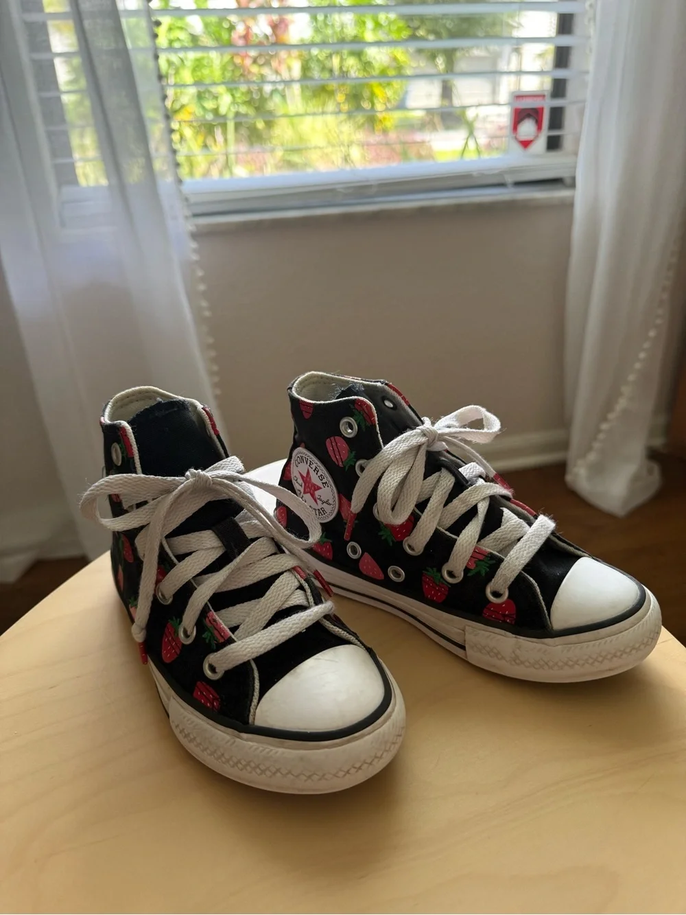 Converse Kids Black High-Top Sneakers with Pink & Red Strawberry Print